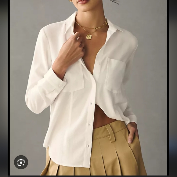 cloth & stone Tops - Cloth & Stone Seamed White Button Down Shirt 100% Tencel Lyocell | Sz M | NWOT